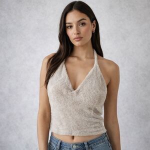 Gymshark Whitney Simmons Halter Top Womens Medium Brown Eyelash Cropped Knit Top